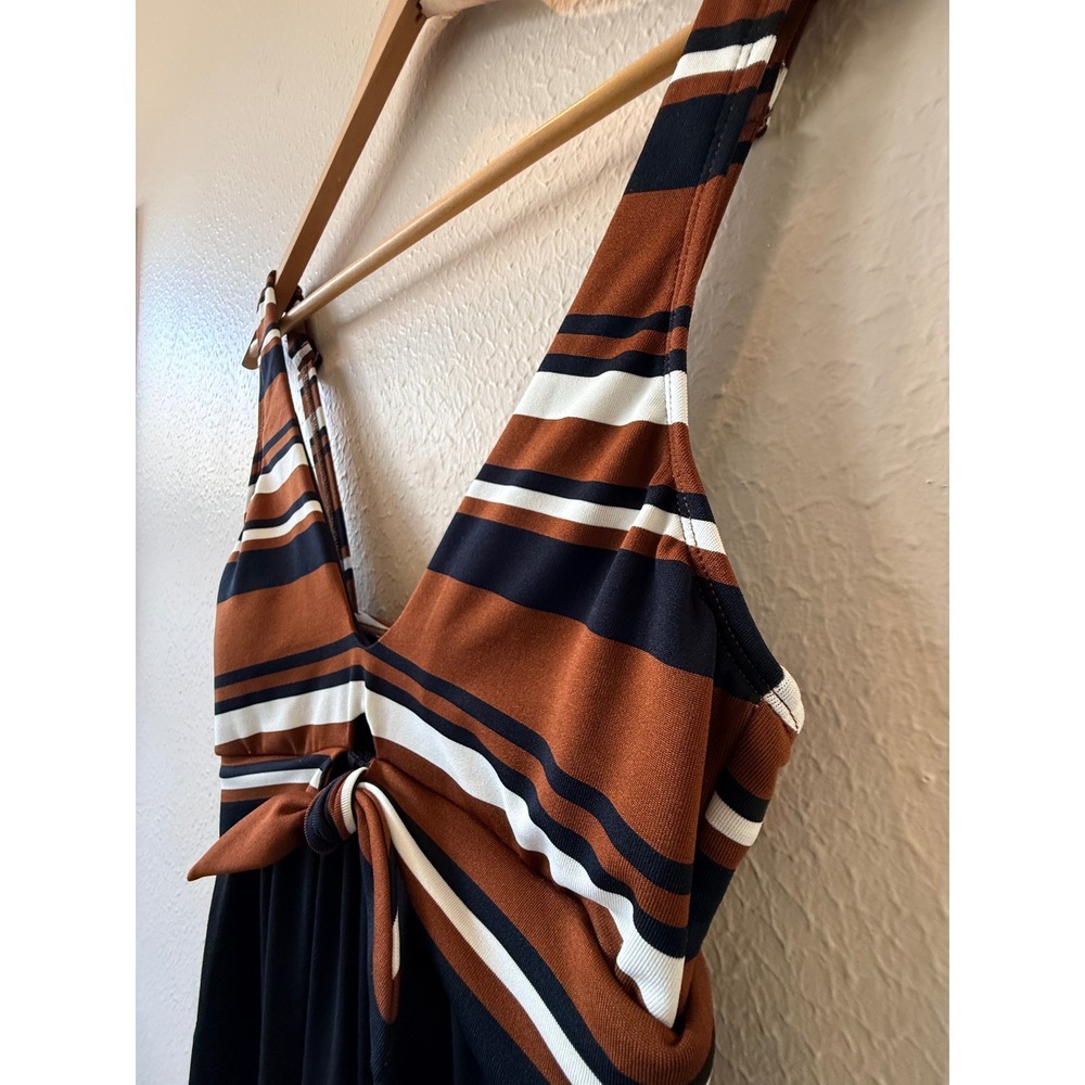 Robin Piccone Simone Sleeveless Wide Leg Jumpsuit Striped Black Brown Women S - Picture 6 of 10